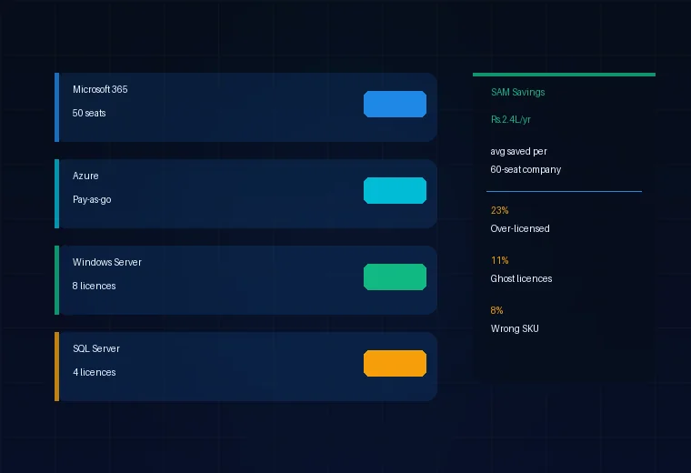 Microsoft 365 licensing dashboard showing licence management and cost savings in Pune